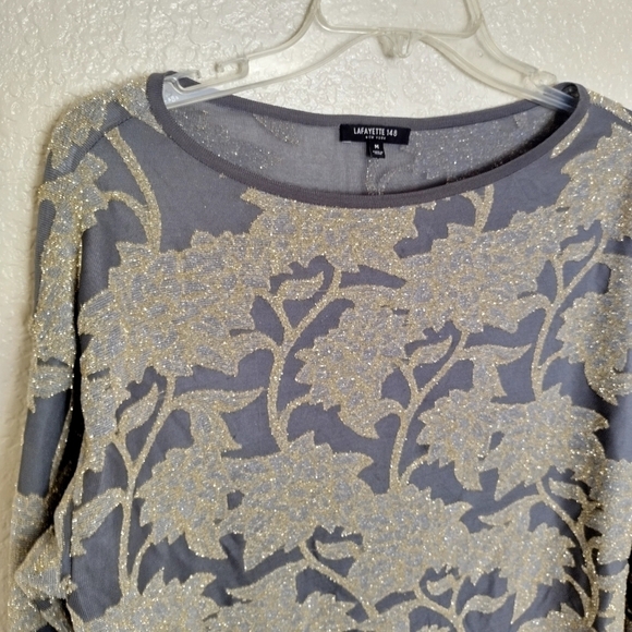 Lafayette 148 New York Tunic Top Phoenix Metallic Mesh Knit Long Sleeve Sz M - Picture 3 of 11